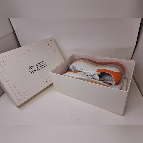 Alexander Mcqueen White Orange Leather Oversized Clear Sole Sneakers EU 43 10 US - Picture 9 of 16